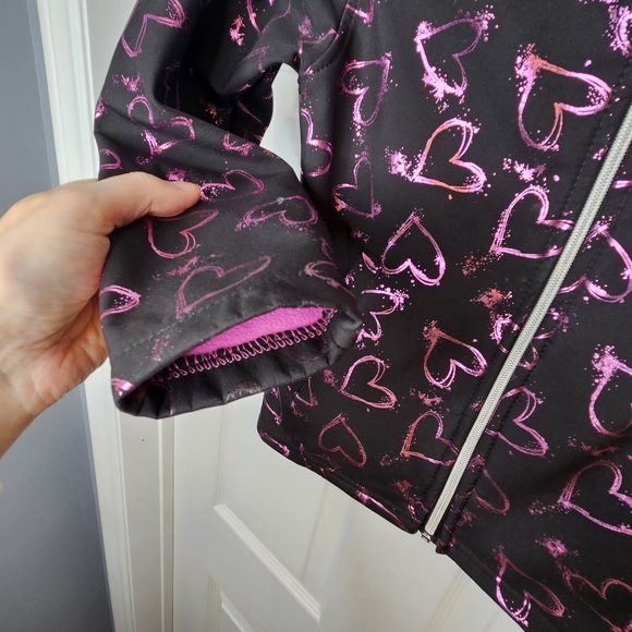 Body Glove Fleece Lined Jacket Coat Black Pink Shiny Heart Pattern Girl's Size 8 - Picture 10 of 16